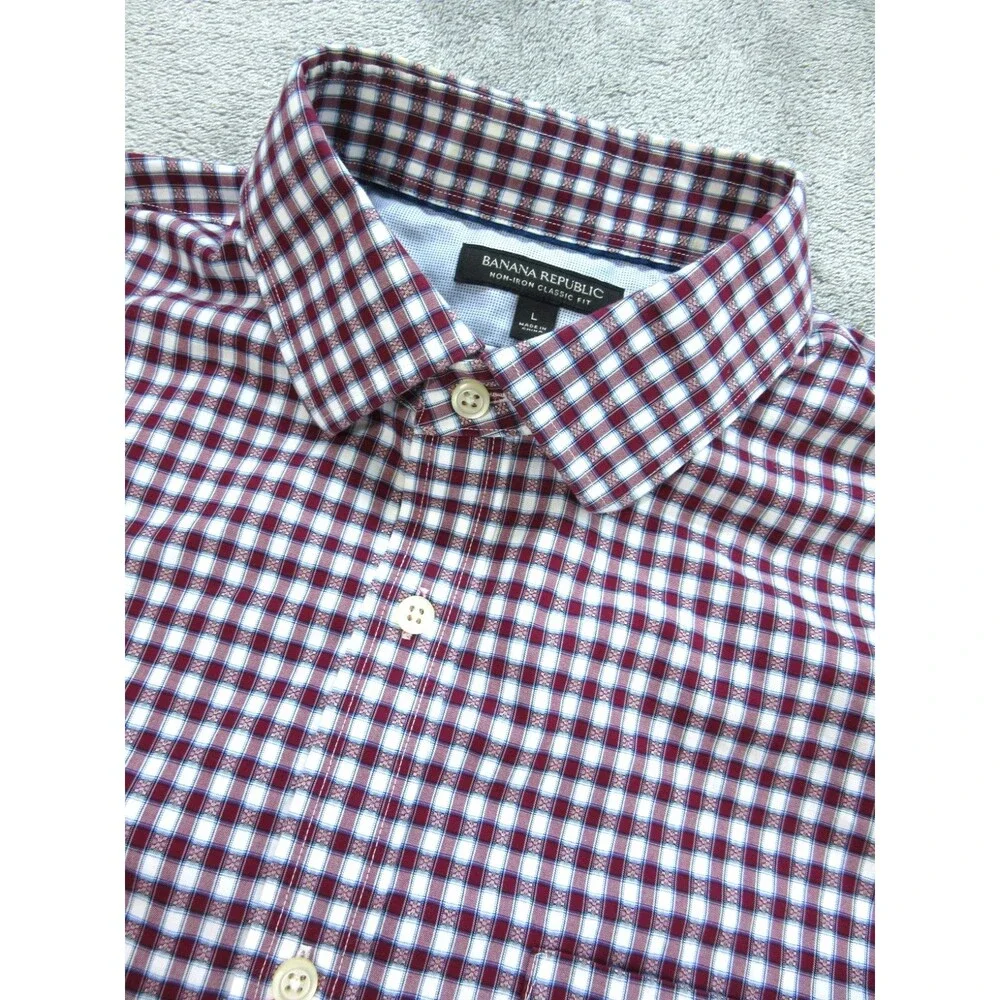 Banana Republic Shirt Men's Large Classic Fit Geometric Red Preppy Non-Iron